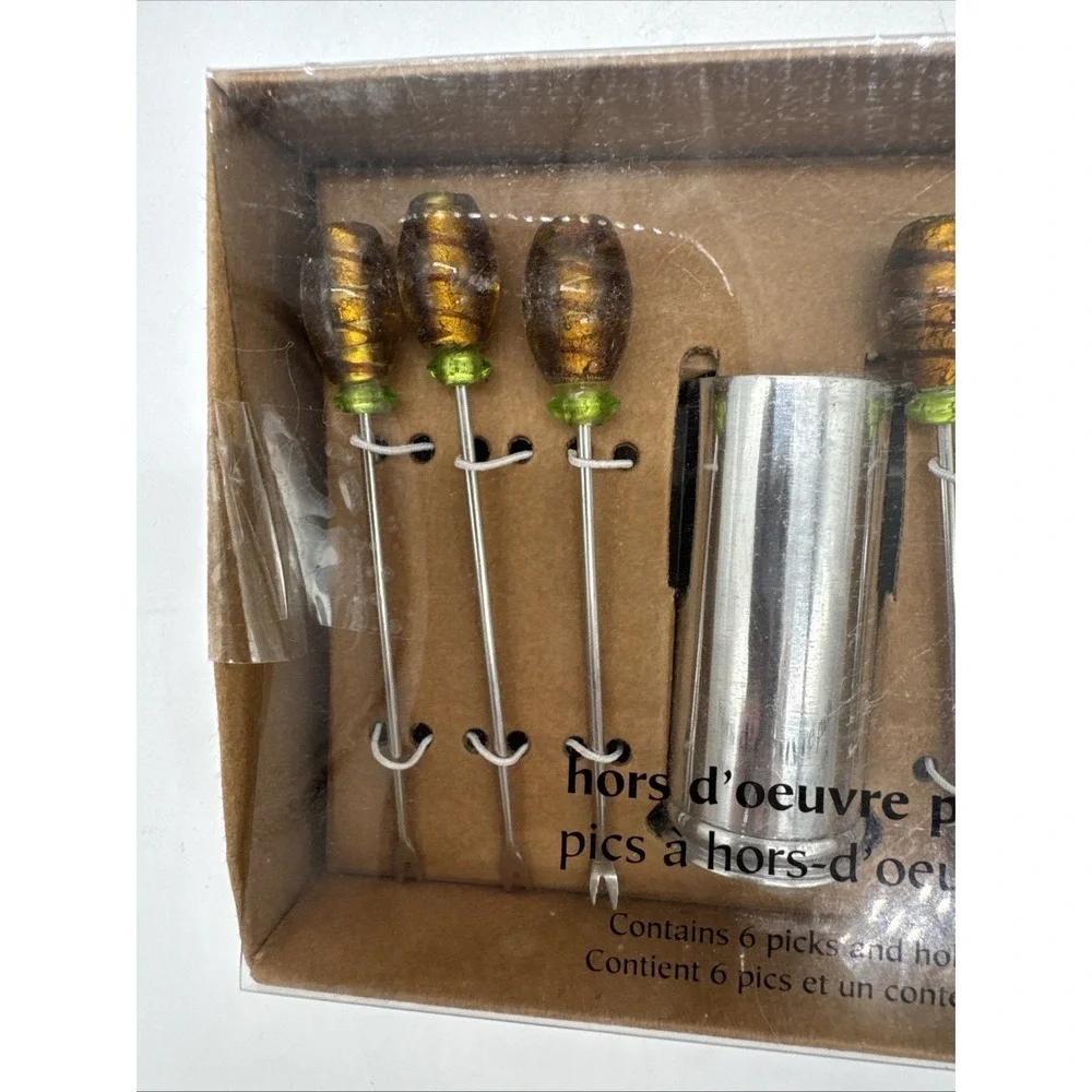 Pier 1 imports celebration hors d'oeuvre picks, 6 picks & holder New In Box